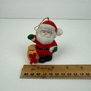 Vtg Small Ceramic Porcelain Santa Clause Christmas Bell Gifts Candy Cane Jolly‎